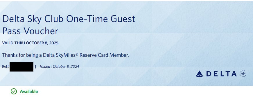 Delta Sky Club guest pass voucher