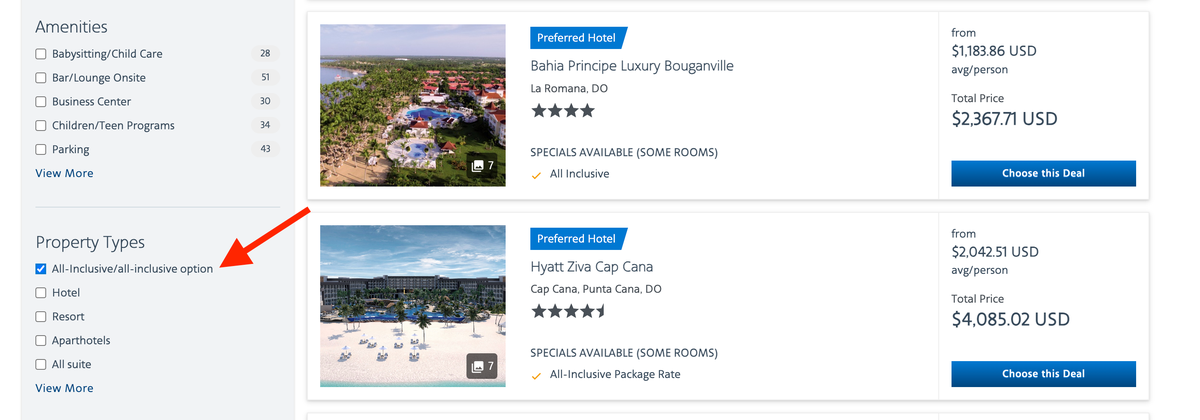 AA Vacations All Inclusive Options