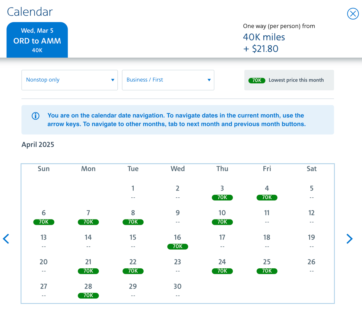 AA award calendar ORD AMM April 2025