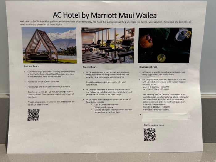 AC Hotel by Marriott Maui Wailea welcome letter