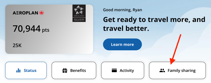 Aeroplan family sharing button Aeroplan family sharing button