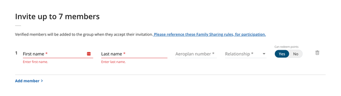 Aeroplan family sharing invitation page Aeroplan family sharing invitation page