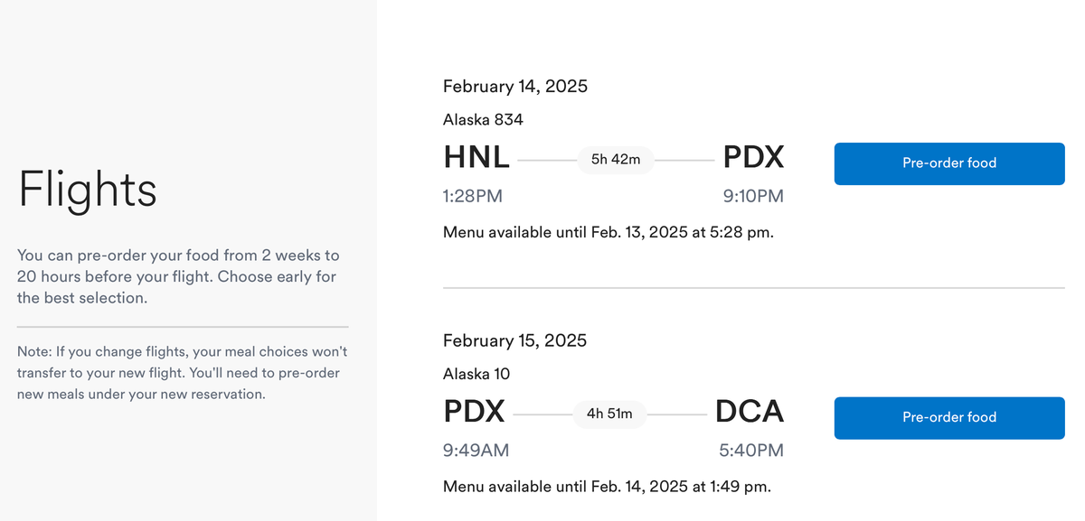 Alaska Preorder Flights Screen
