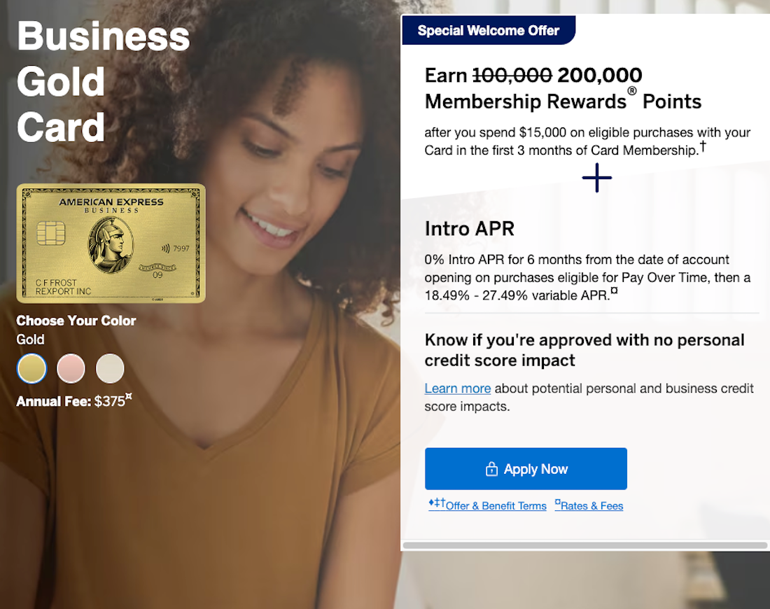 American Express Business Gold Card 200k offer February 18 2025