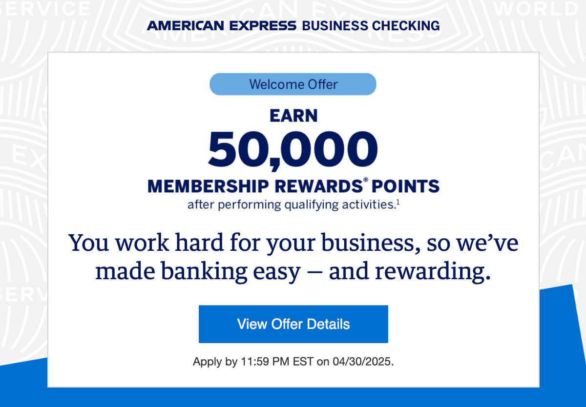 Amex Business Checking 50k welcome offer