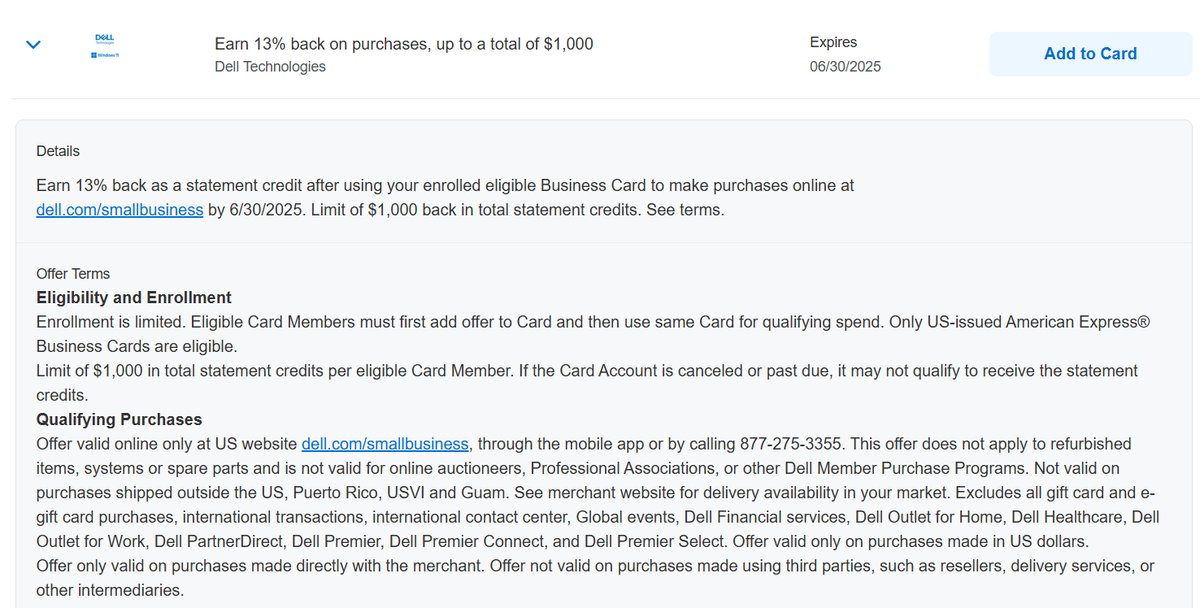 Amex Offers Dell 13 Back