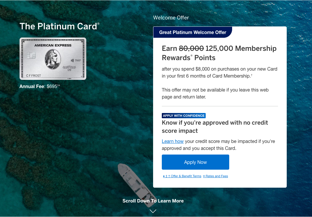 Amex Platinum 125k Bonus Offer