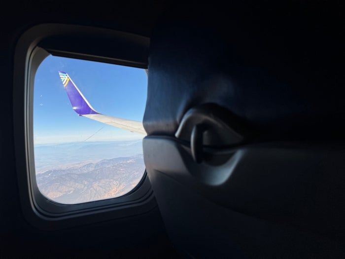 Avelo Airlines B737 7 wingtip seen from window Avelo Airlines B737 7 wingtip seen from window