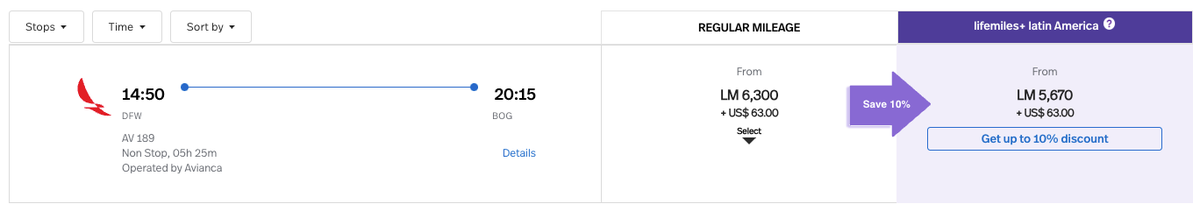 Avianca LifeMiles award price DFW BOG