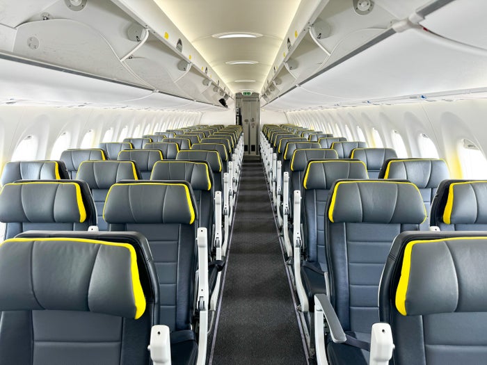 Breeze Airways MCO BTV A220 aisle Breeze Airways MCO BTV A220 aisle