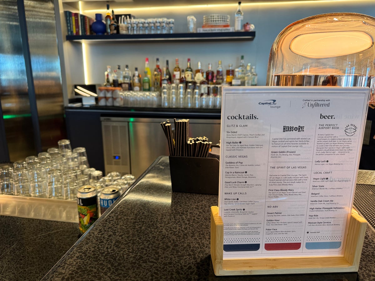 Capital One Lounge Las Vegas bar supplies menu