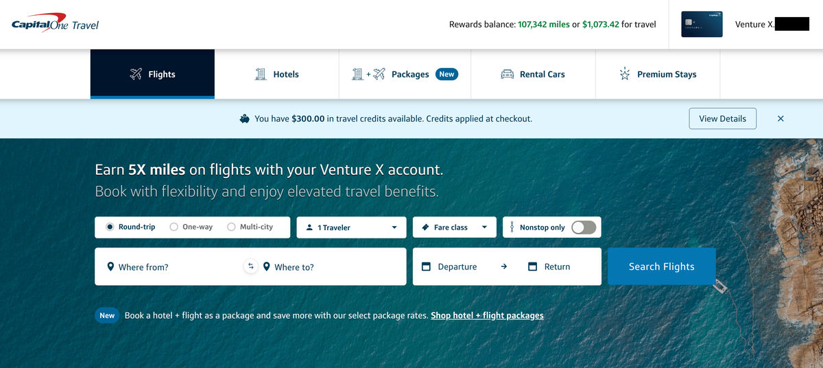 Capital One Travel home page