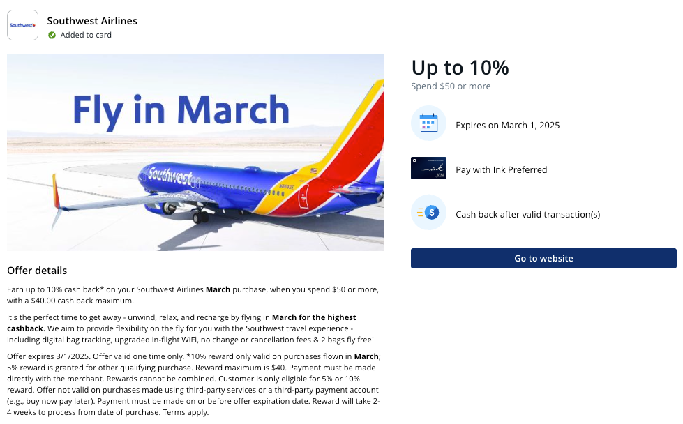 Chase Offer Southwest Airlines March 2025