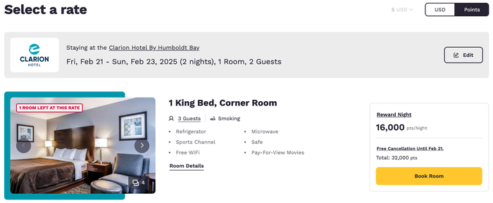 Choice Clarion Hotel by Humboldt Bay points price