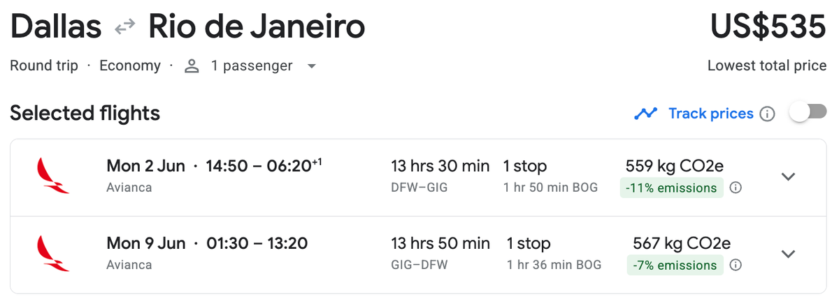 Dallas to Rio with Avianca