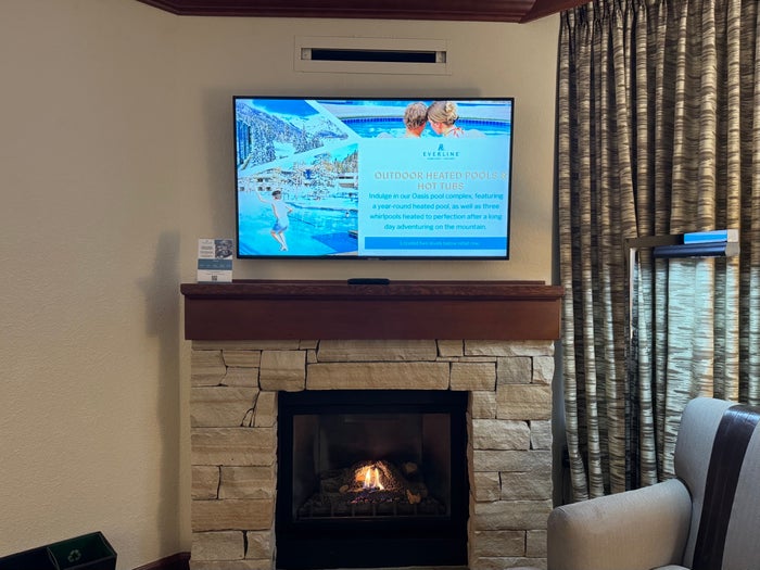 Everline Resort Spa Destination Hyatt living room fireplace TV Everline Resort Spa Destination Hyatt living room fireplace TV