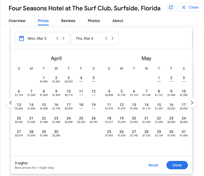 Four Seasons Pricing Surfside