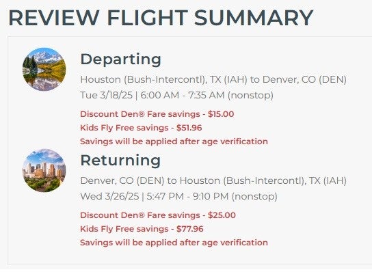 Frontier Kids Fly Free savings applied