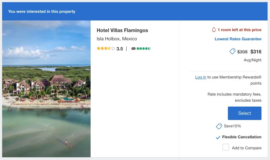 Villas Flamingos rate on Amex Travel