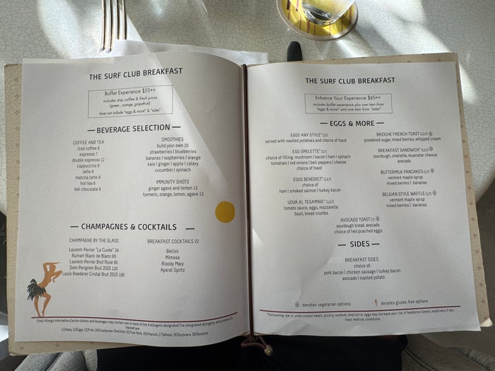 Menu Breakfast Four Seasons Surf Club