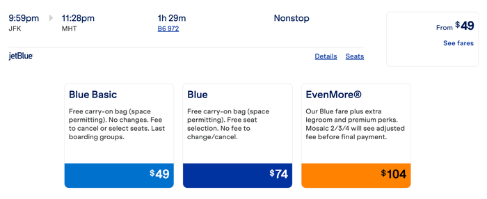 JetBlue JFK MHT fare June 13 2025