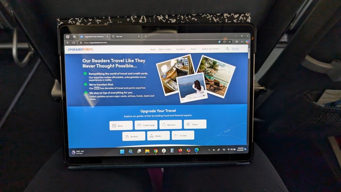 Microsoft Surface Pro tablet mode in a Frontier Airlines seat Microsoft Surface Pro tablet mode in a Frontier Airlines seat