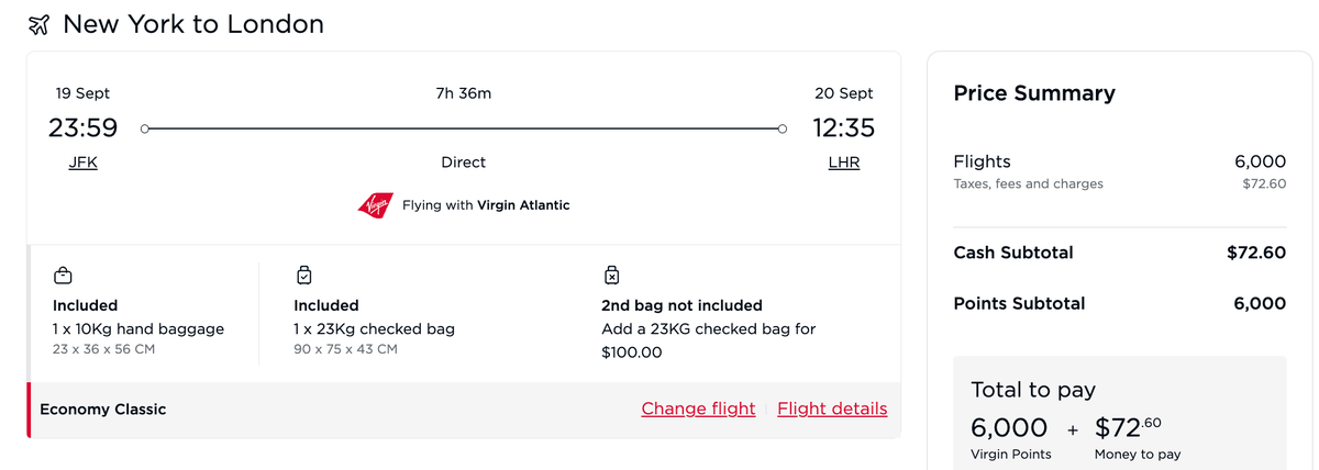 New York to London for 6000 Virgin Points