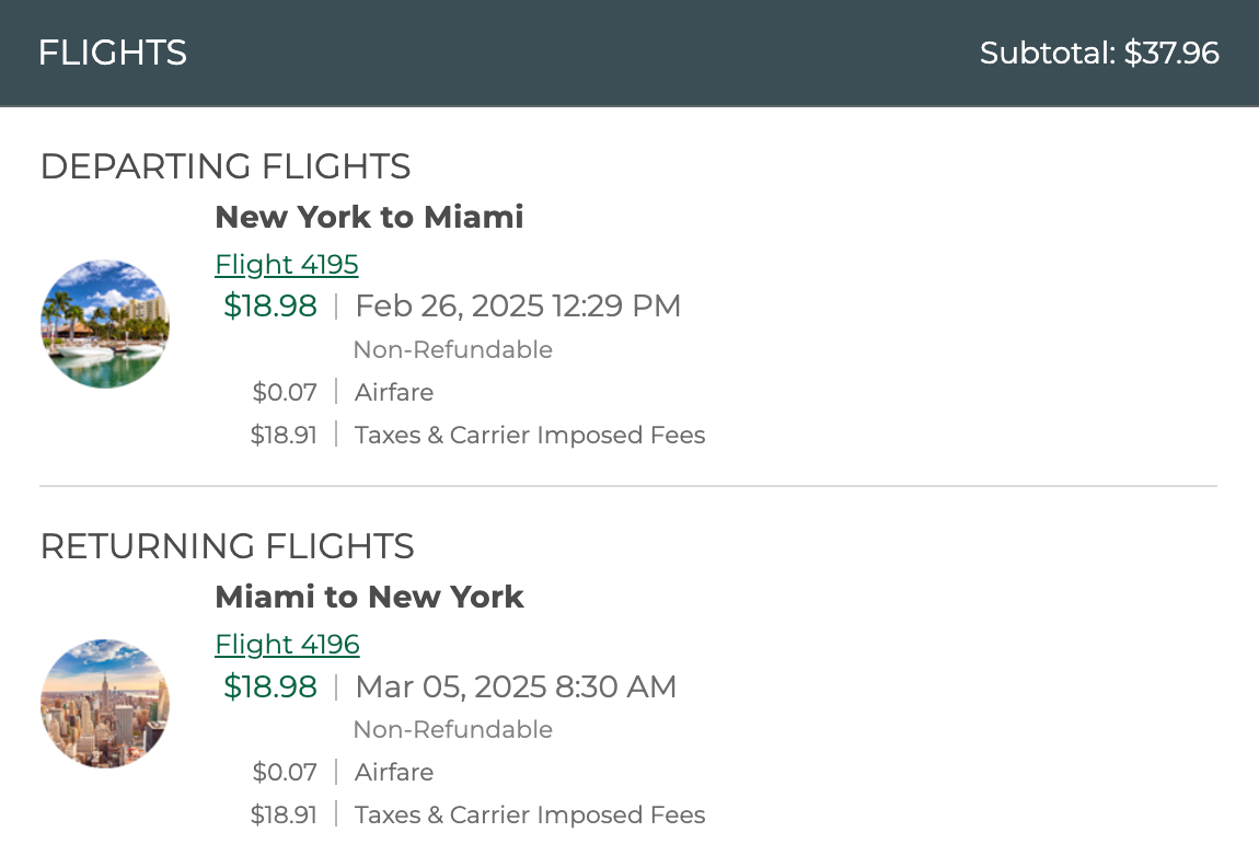 New York to Miami with Frontier in February