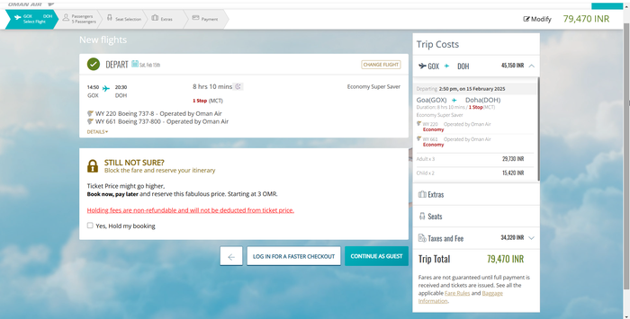 Oman Air GOX MCT booking