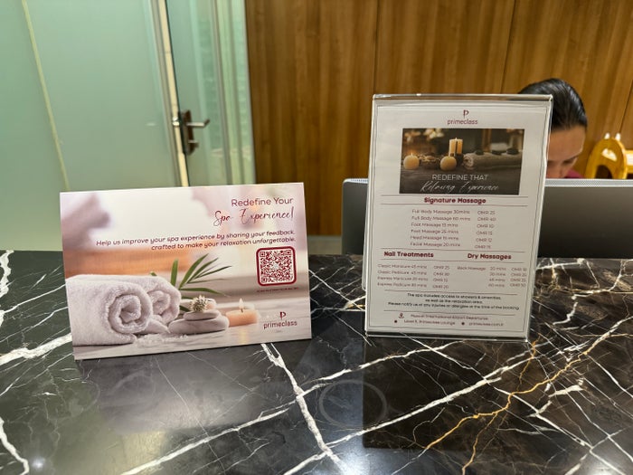 Primeclass Lounge MCT spa menu