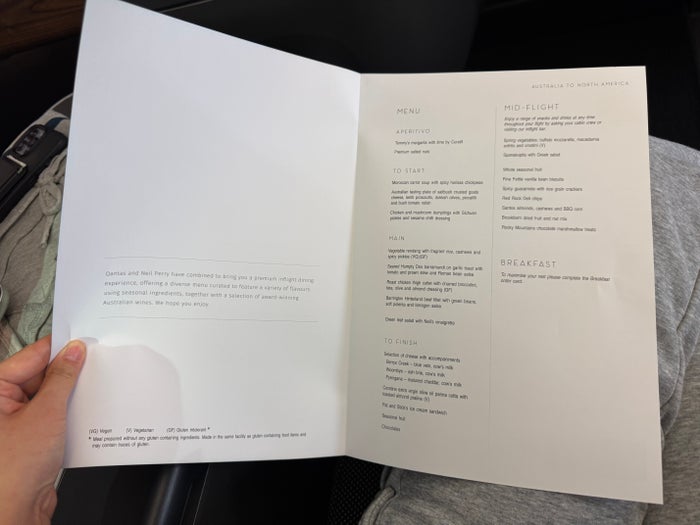Qantas Business Class Menu Options