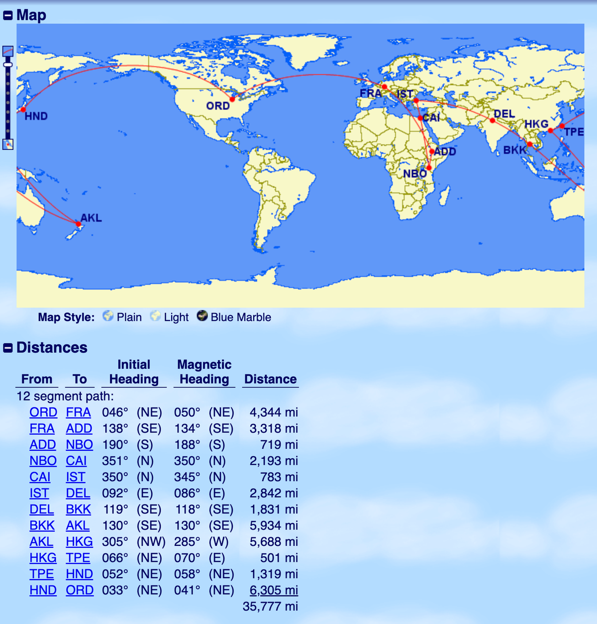 RTW ticket ANA Mileage Club GCMAP 1