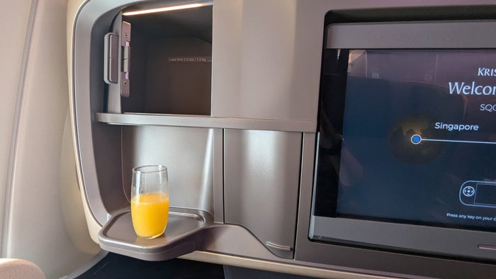 Singapore Airlines A350ULR business class seat storage and shelf Singapore Airlines A350ULR business class seat storage and shelf
