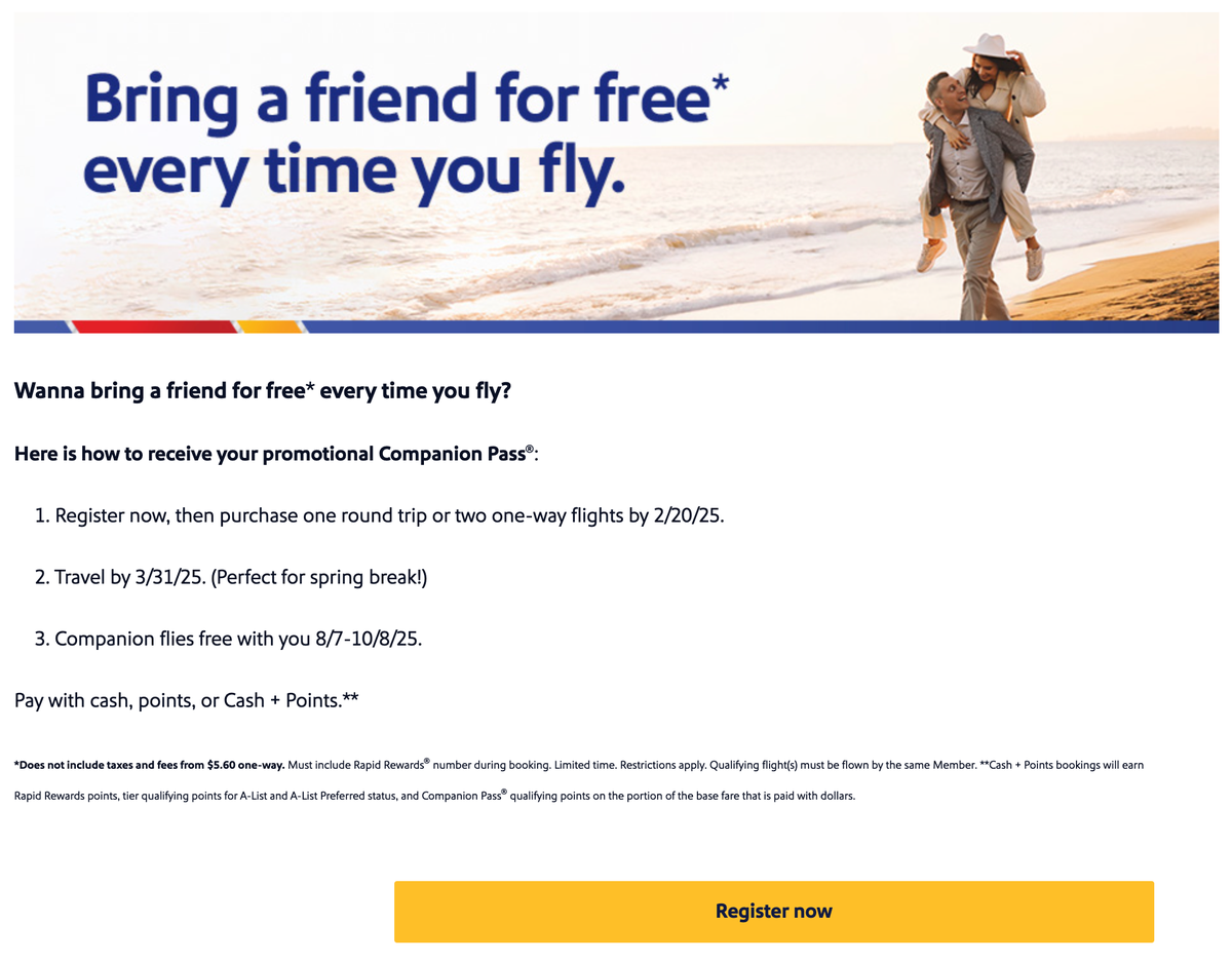 Southwest Airlines Companion Pass details Register Now