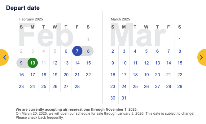 Southwest Nov 1 2025 extended schedule