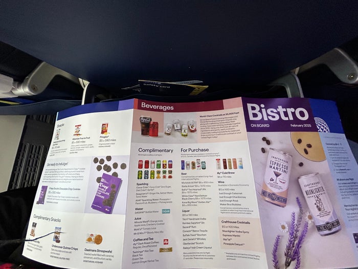 United EWR PDX 737 MAX 9 premium economy drinks menu United EWR PDX 737 MAX 9 premium economy drinks menu