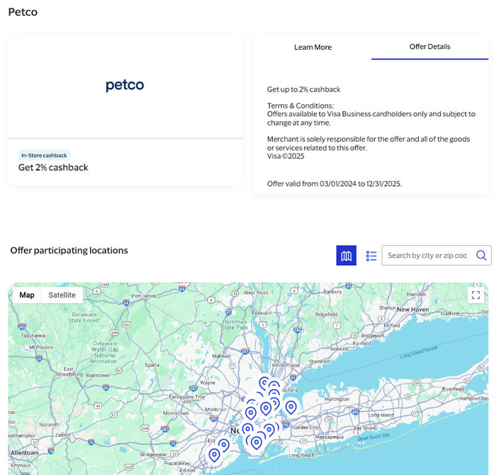 Visa SavingsEdge Petco in store offer New York City locations