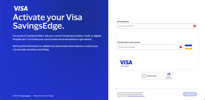 Visa SavingsEdge enrollment page