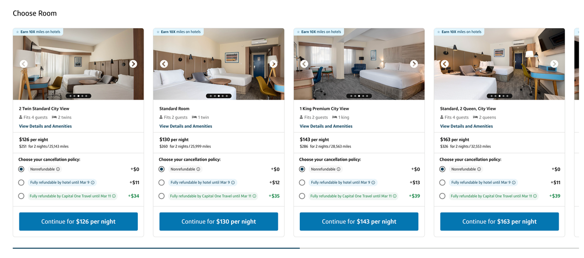 hotel room options Capital One Travel