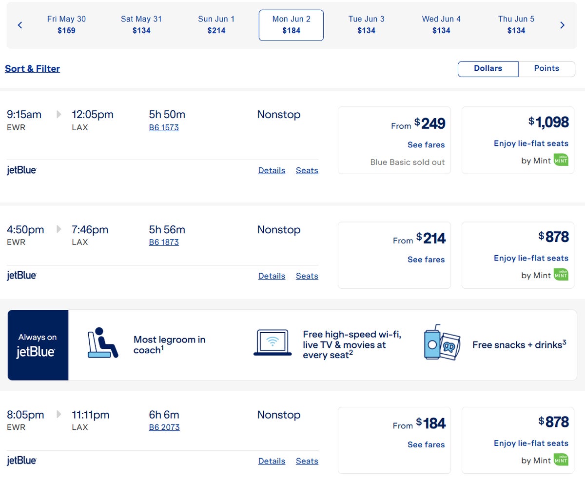 jetblue ewr lax prices