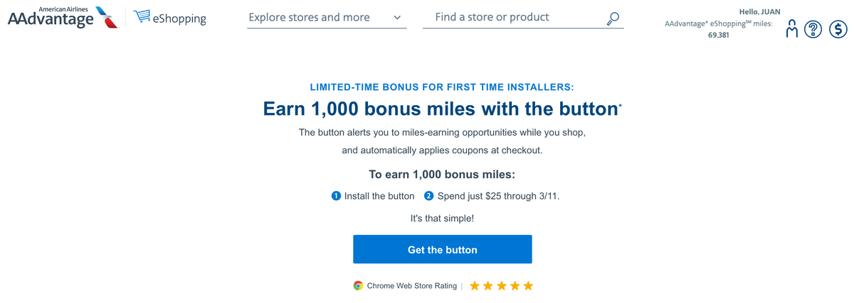 AA shopping portal bonus 1k