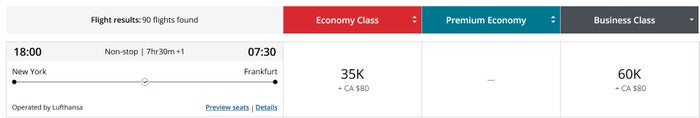 Aeroplan Lufthansa EWR FRA Award new