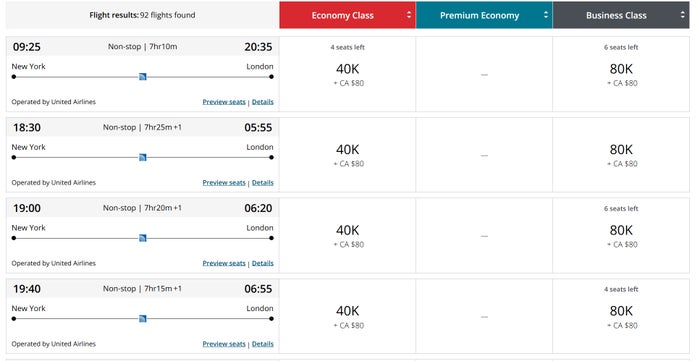 Aeroplan United EWR LHR Award new