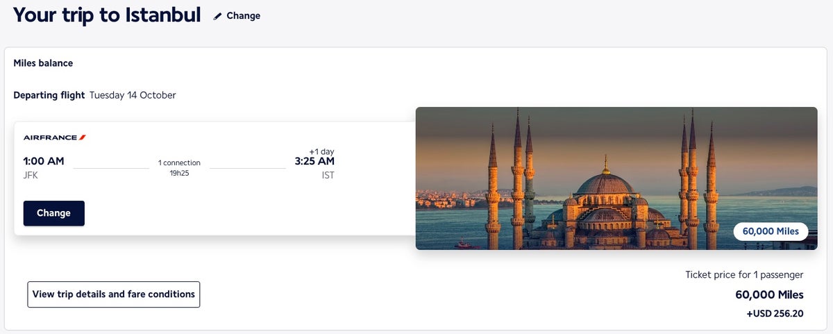 An Air France award ticket from New York City to Istanbul