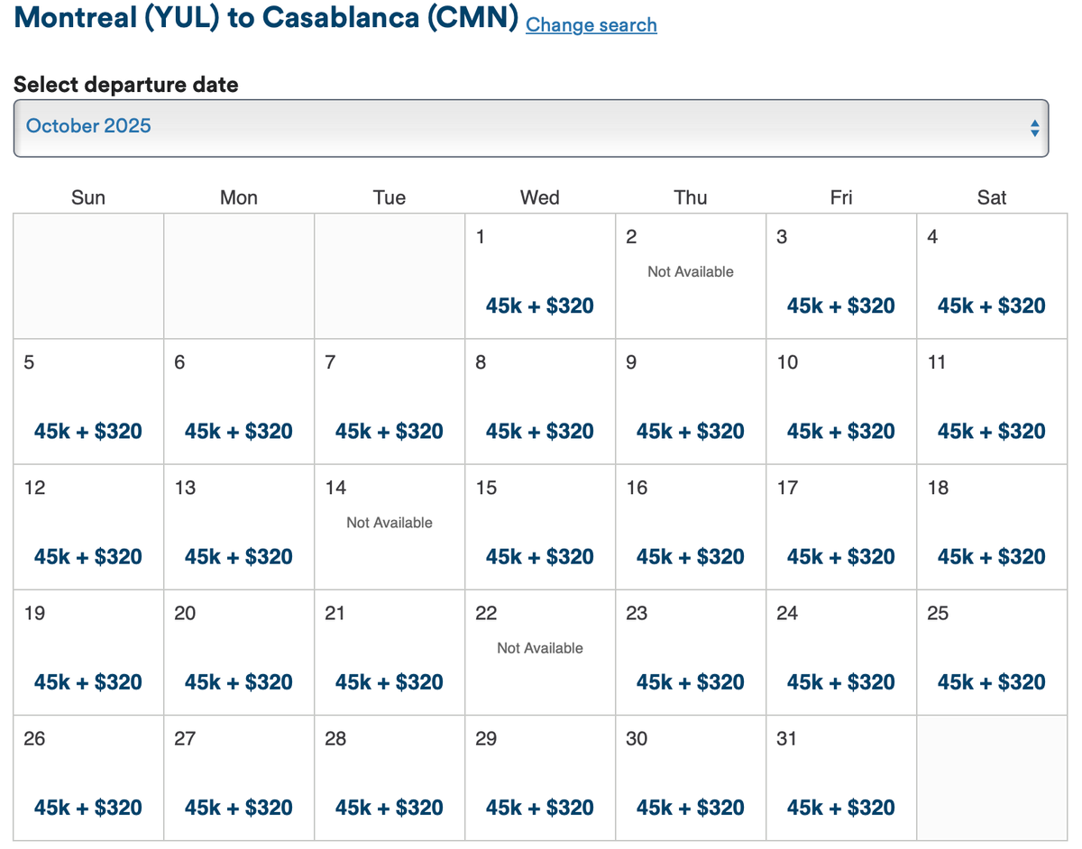 Alaska Airlines CMN award calendar