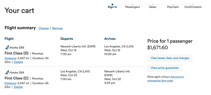 Alaska EWR to LAX First Class