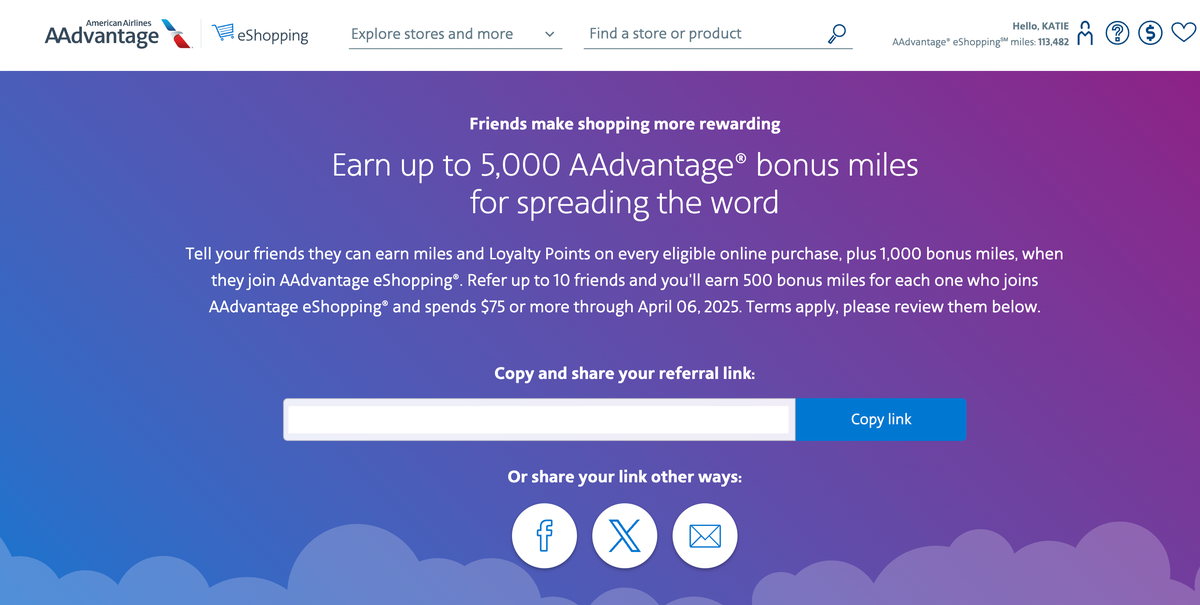 American Airlines AAdvantage eShopping referral bonus 2025