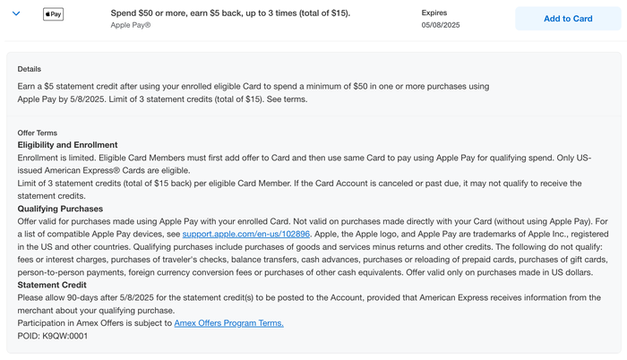 Amex Offer Apple Pay March 2025