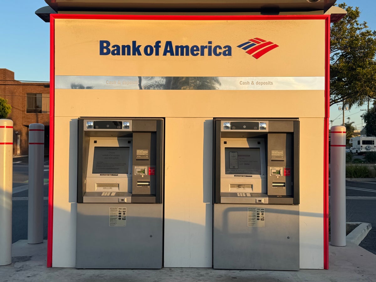 Bank of America pair of ATMs in a parking lot