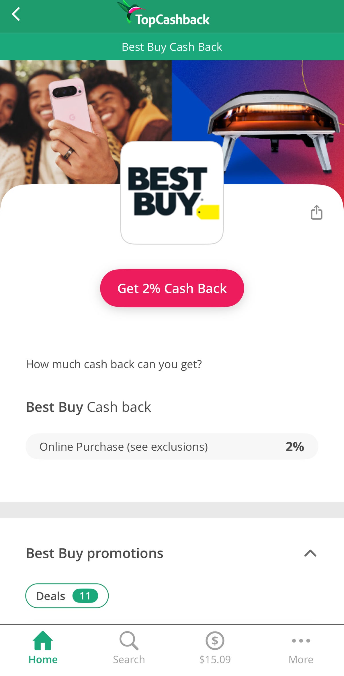 Best Buy on the TopCashBack Mobile App